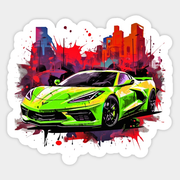 C8 Corvette Sports car supercar race car green for boys men Sticker by Tees 4 Thee